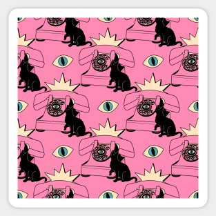 World Domination Black Cat Pattern in pink Sticker